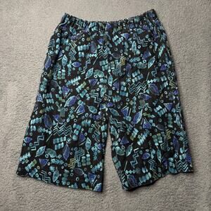 Geometric Print Pants Women's XL Black and Blue Capri